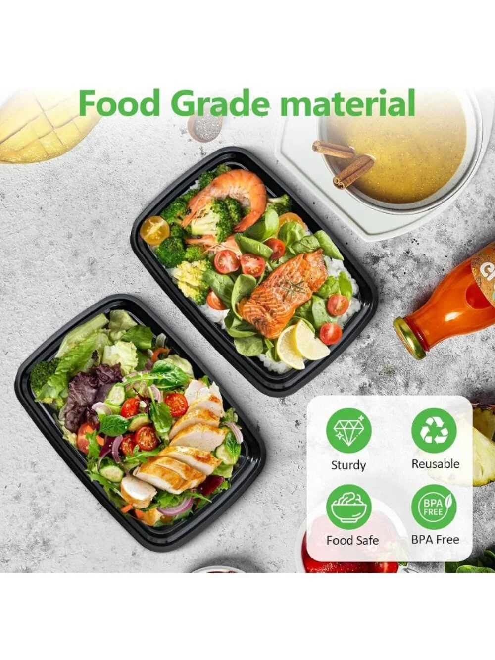 60 Pack Meal Prep Containers - 38 oz Stackable Bento Boxes, BPA-Free, Microwave